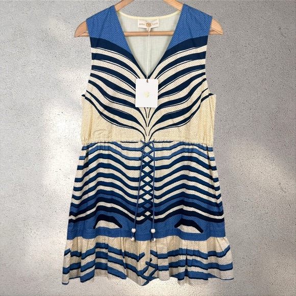 Anna Cate Tilly Dress In Azure NWT Sz M Sleeveless Geometric Cotton Mini - Picture 3 of 8